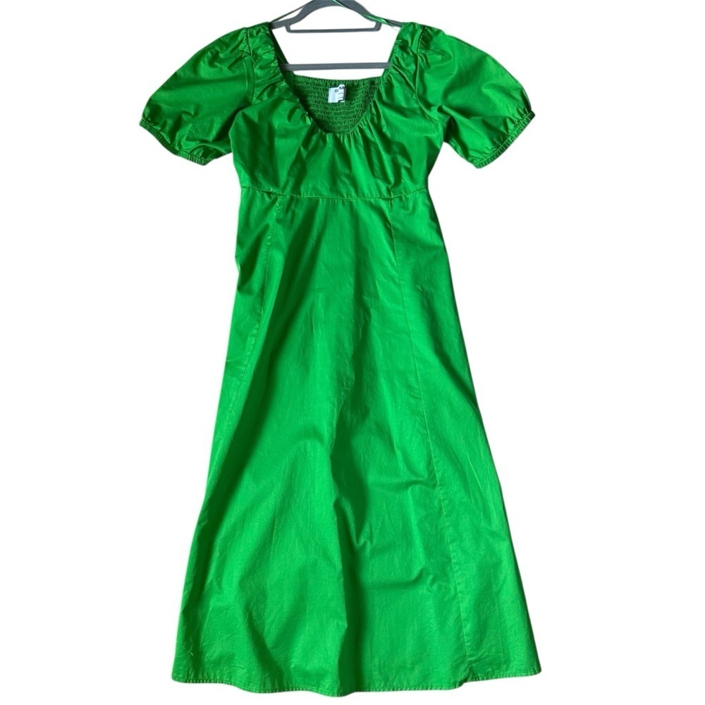 Old Navy Puff Sleeve Chambray Midi Dress Green Small Petite